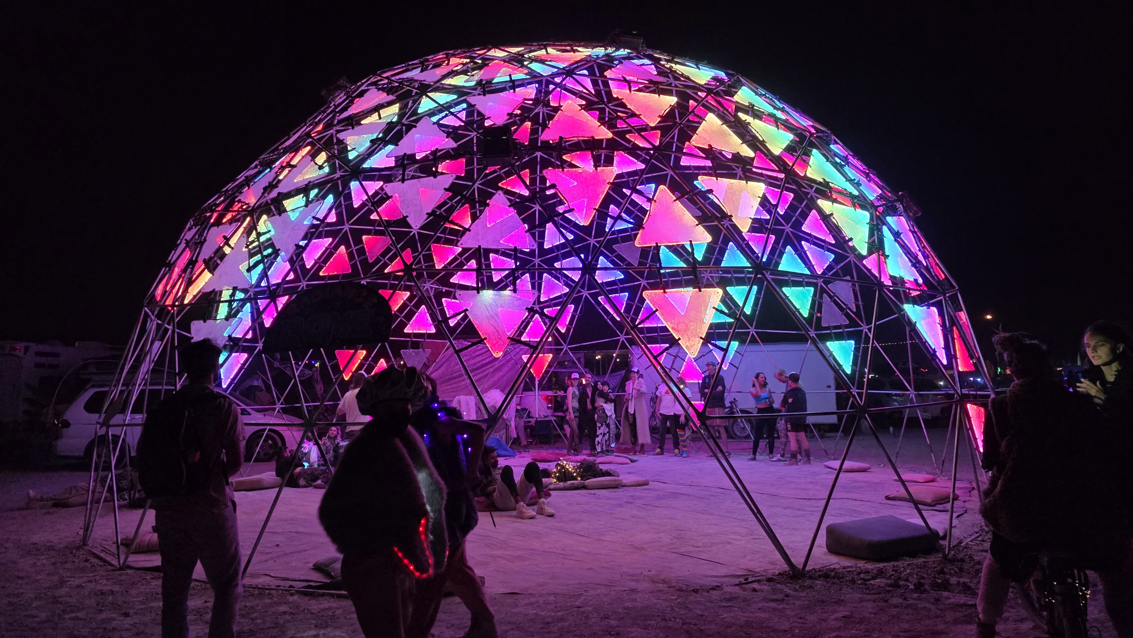 Geodesic dome at night