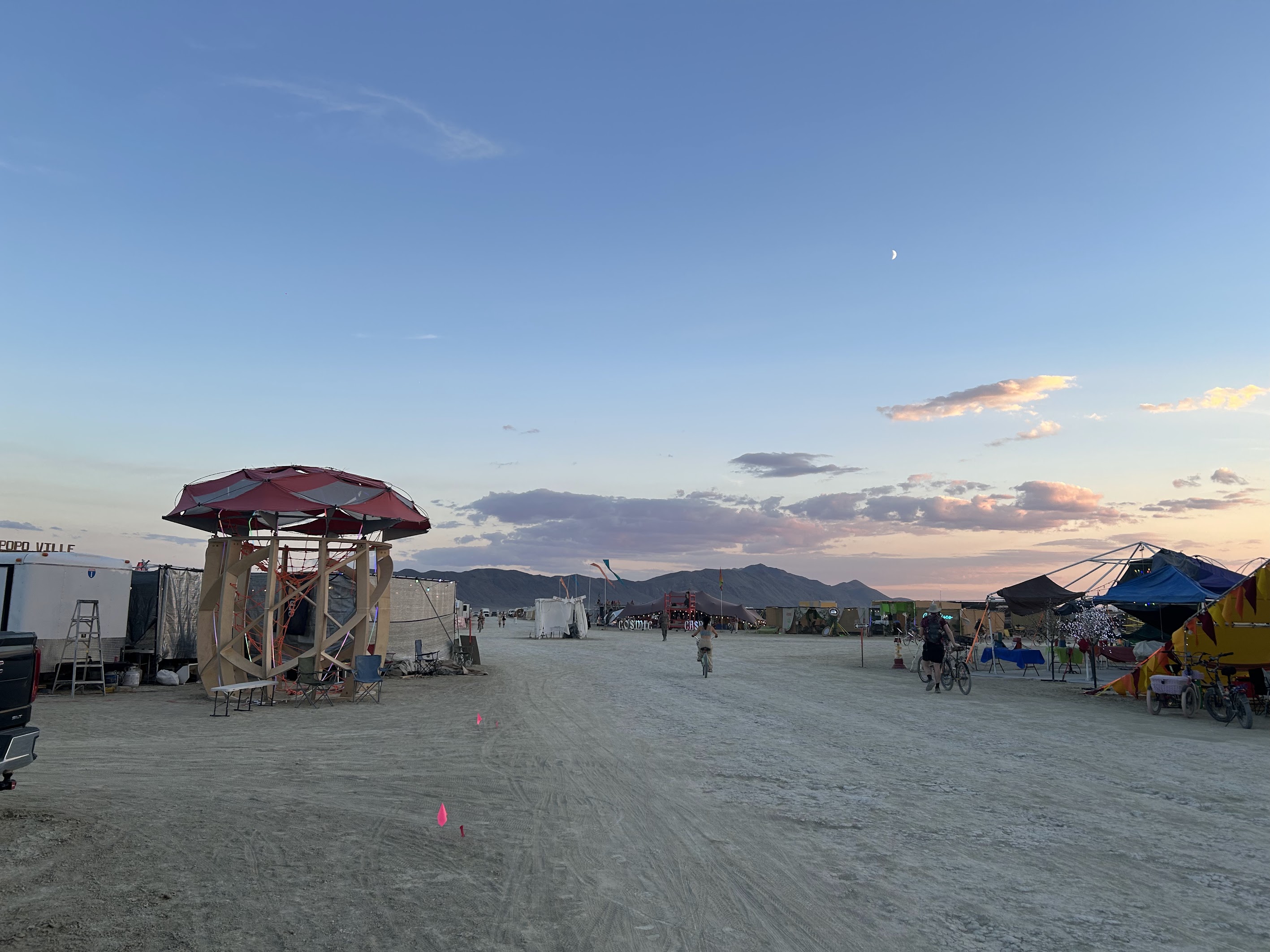 Daytime camp street with mushroom shade